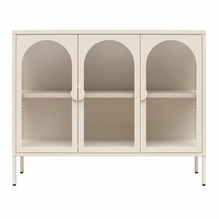 Chloe Metal Accent Cabinet With 3 Arched Glass Doors - Parchment - 3 Door