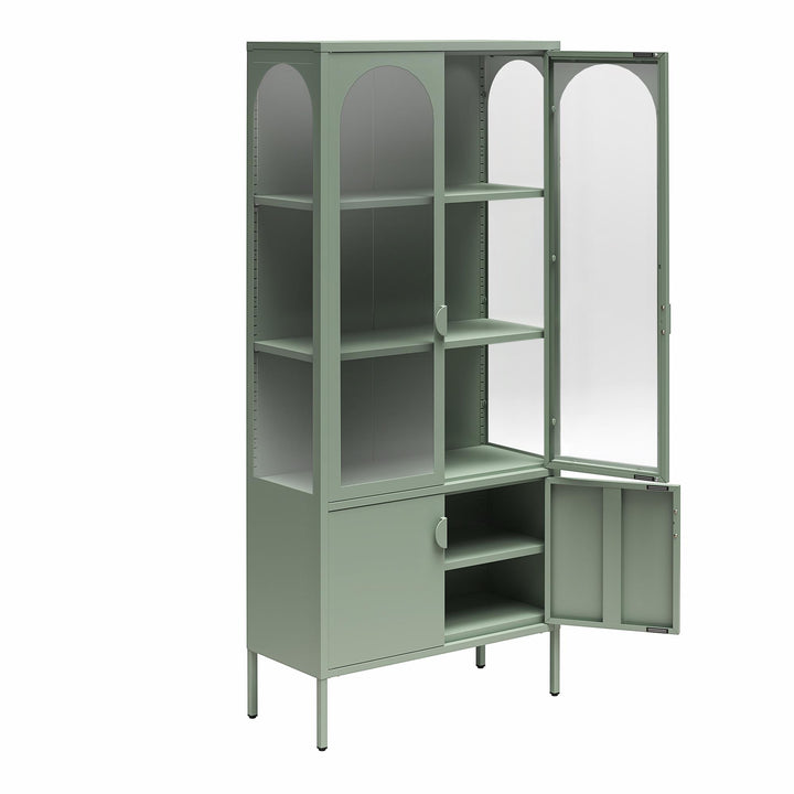 Chloe Tall Metal Display Cabinet with 2 Arched Glass Doors - Pale Green - Tall