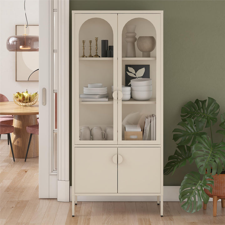 Chloe Tall Metal Display Cabinet with 2 Arched Glass Doors - Parchment - Tall
