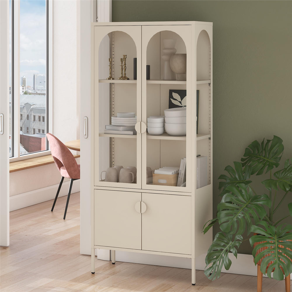 Chloe Tall Metal Display Cabinet with 2 Arched Glass Doors - Parchment - Tall
