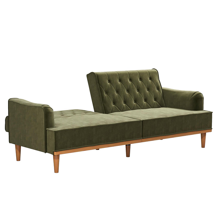 Stella Vintage Convertible Sofa Bed Futon - Olive Green Velvet - 3-Seater