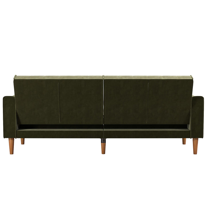 Stella Vintage Convertible Sofa Bed Futon - Olive Green Velvet - 3-Seater
