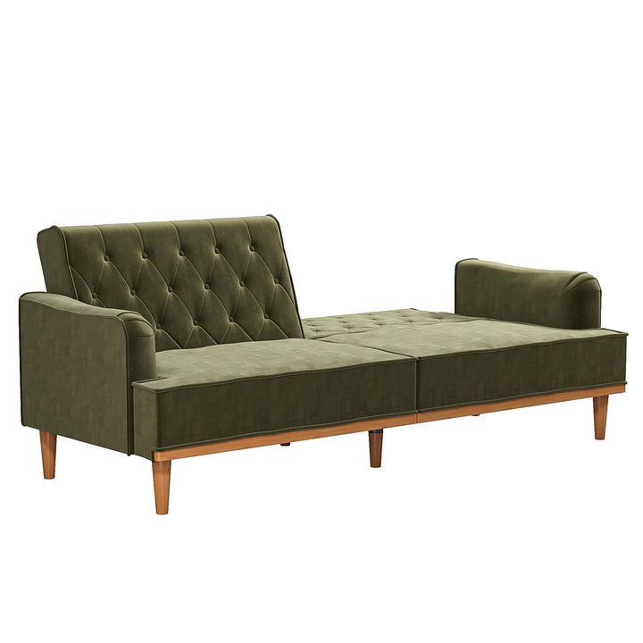 Stella Vintage Convertible Sofa Bed Futon - Olive Green Velvet - 3-Seater