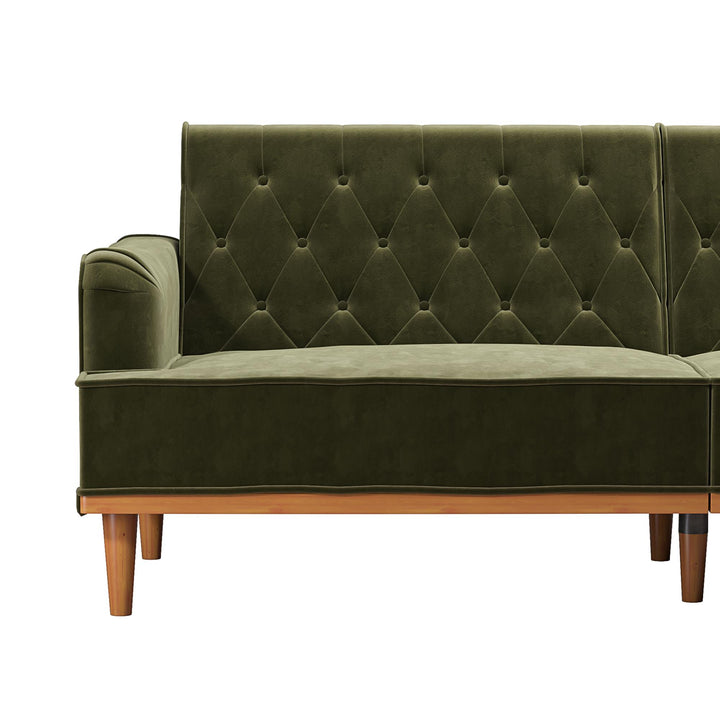 Stella Vintage Convertible Sofa Bed Futon - Olive Green Velvet - 3-Seater