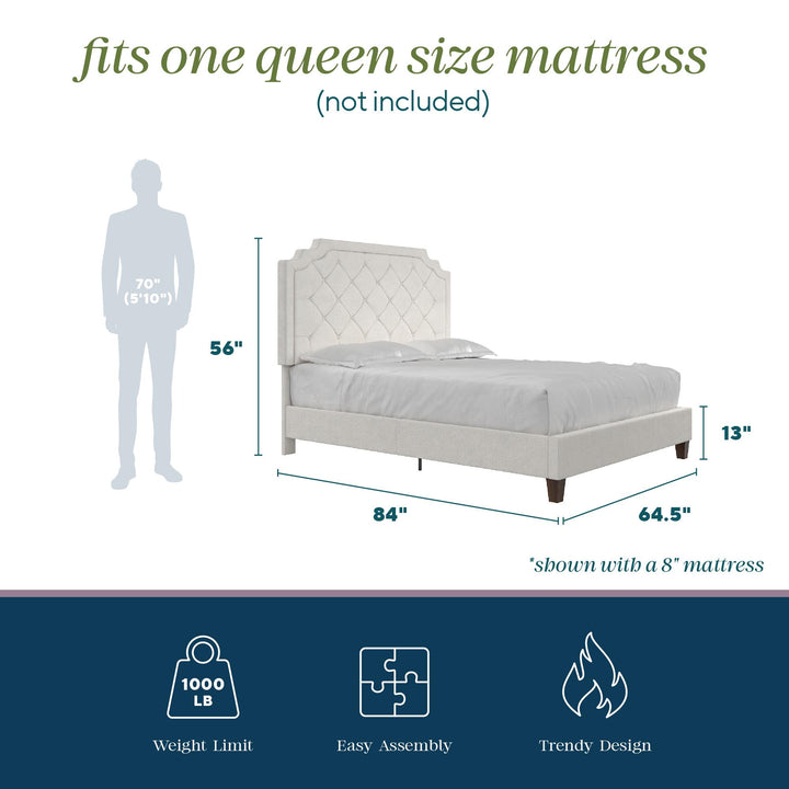 Eloise Chenille Upholstered Platform Bed - Ivory - Queen