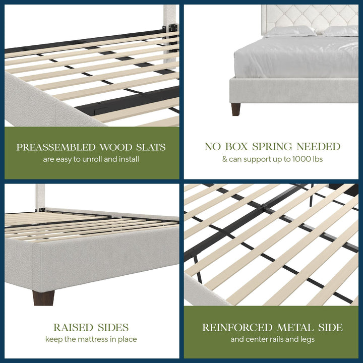 Eloise Chenille Upholstered Platform Bed - Ivory - Queen