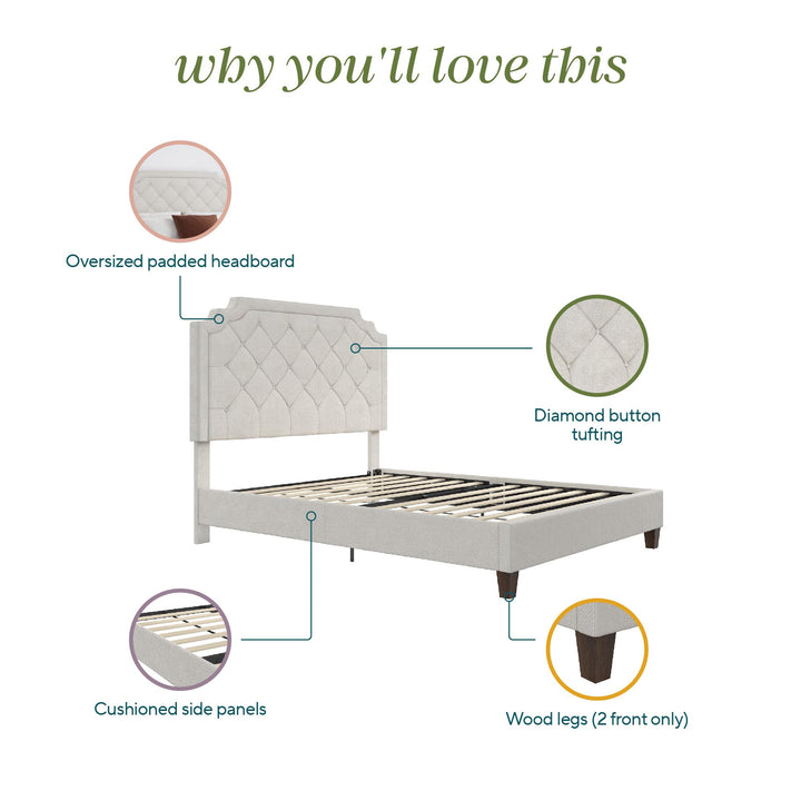 Eloise Chenille Upholstered Platform Bed - Ivory - Queen
