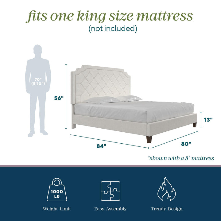 Eloise Chenille Upholstered Platform Bed - Ivory - King