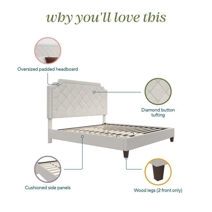 Eloise Chenille Upholstered Platform Bed - Ivory - King