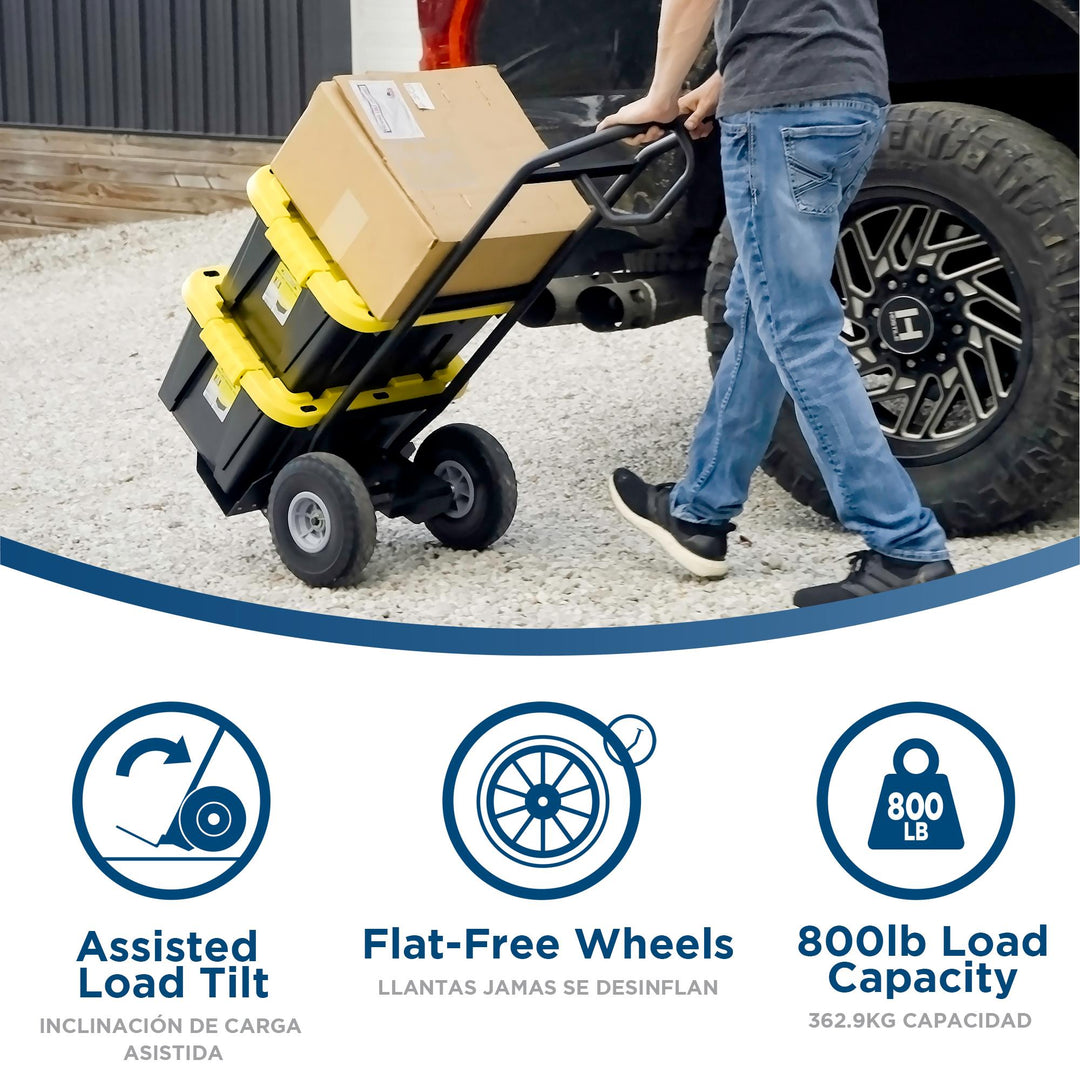 COSCO Load Assist Hand Truck with P Handle and Flat Free Wheels, 800lb capacity - Black