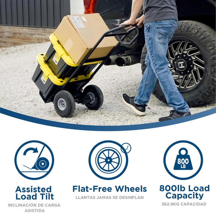 COSCO Load Assist Hand Truck with P Handle and Flat Free Wheels, 800lb capacity - Black