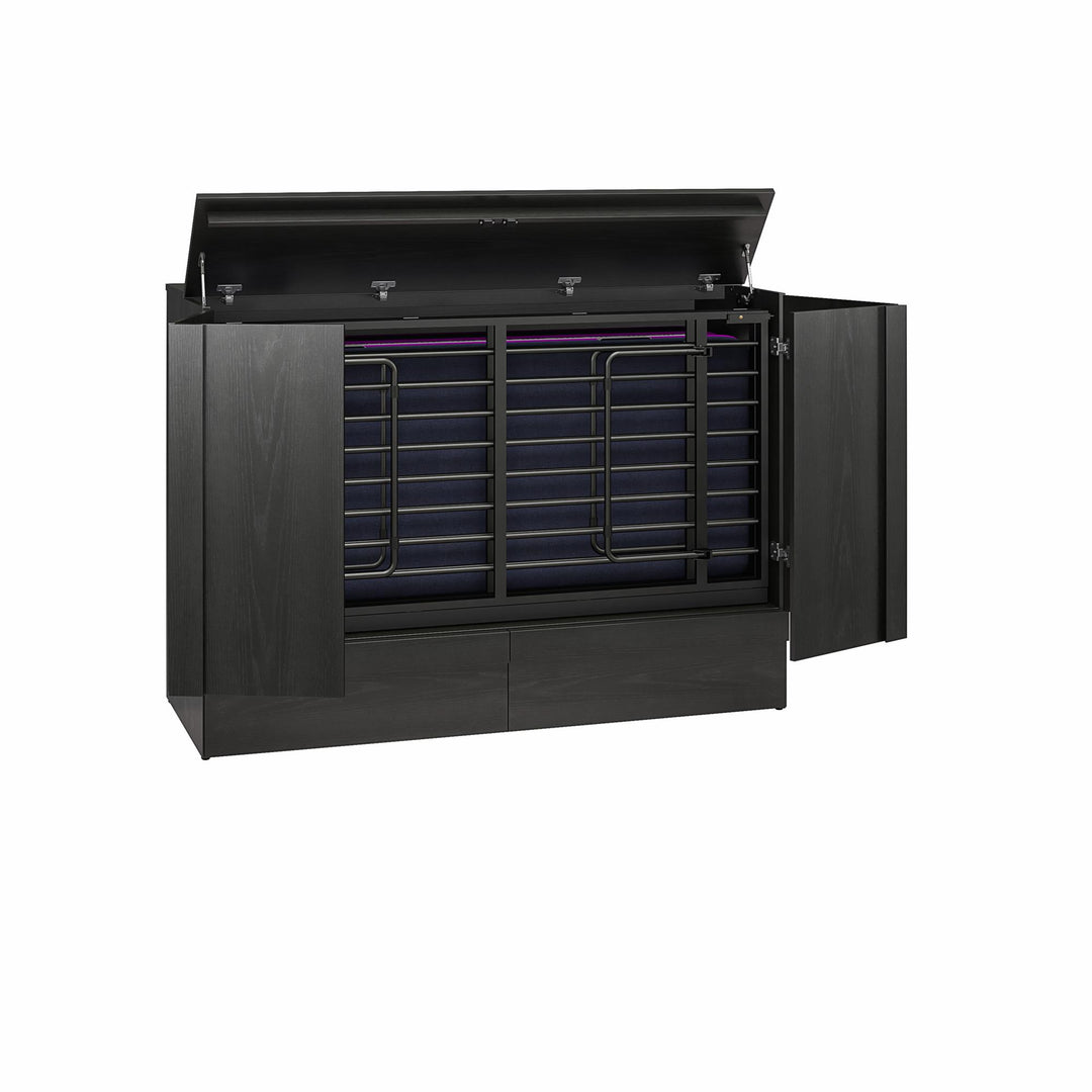 Paramount Trifold Cabinet Murphy Bed with Mattress and Storage Drawers - Black Oak - Queen