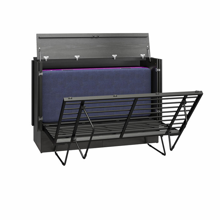 Paramount Trifold Cabinet Murphy Bed with Mattress and Storage Drawers - Black Oak - Queen