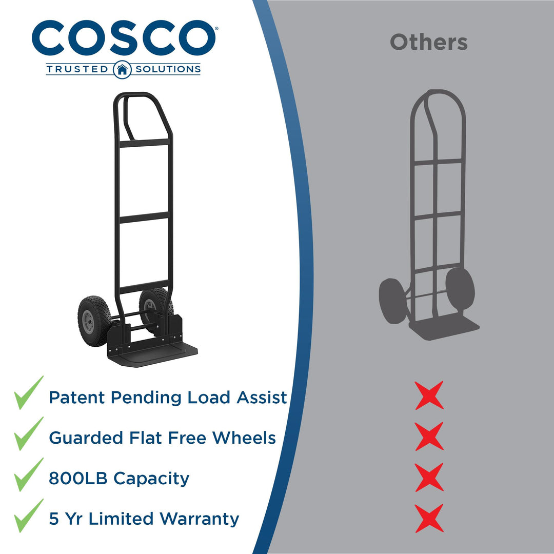 COSCO Load Assist Hand Truck with P Handle and Flat Free Wheels, 800lb capacity - Black