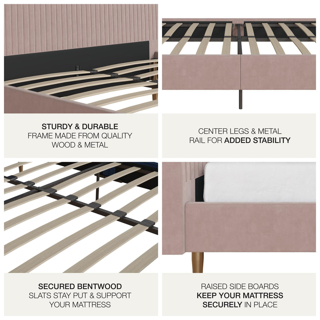 Daphne Velvet Upholstered Bed with Channel Tufted Headboard - Blush - Full