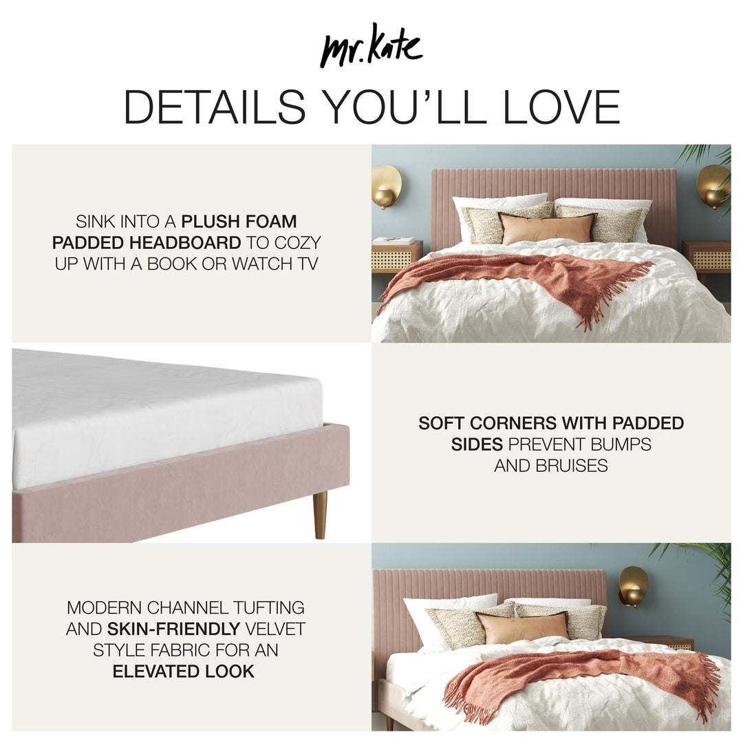 Daphne Velvet Upholstered Bed with Channel Tufted Headboard - Blush - Full