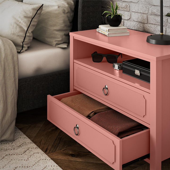 Her Majesty 2 Drawer Nightstand with 1 Open Cubby and 2 Drawers - Dusty Rose