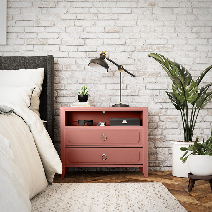 Her Majesty 2 Drawer Nightstand with 1 Open Cubby and 2 Drawers - Dusty Rose