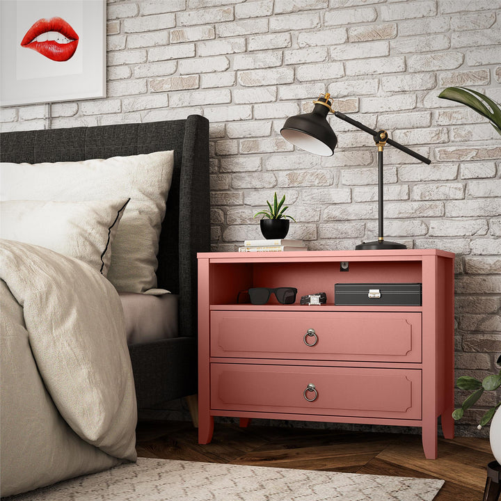 Her Majesty 2 Drawer Nightstand with 1 Open Cubby and 2 Drawers - Dusty Rose