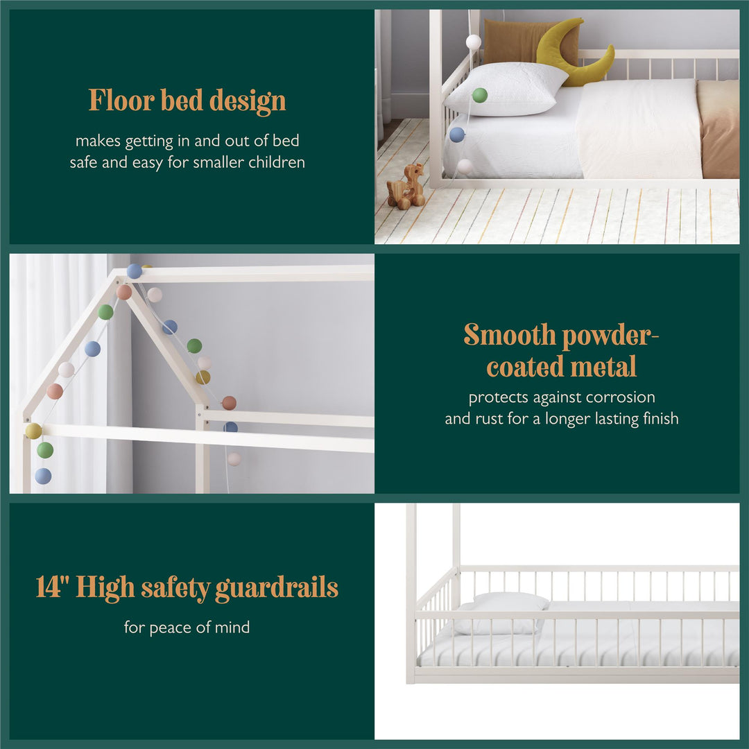 Skyler Metal House Bed with Rail - Off White - Twin