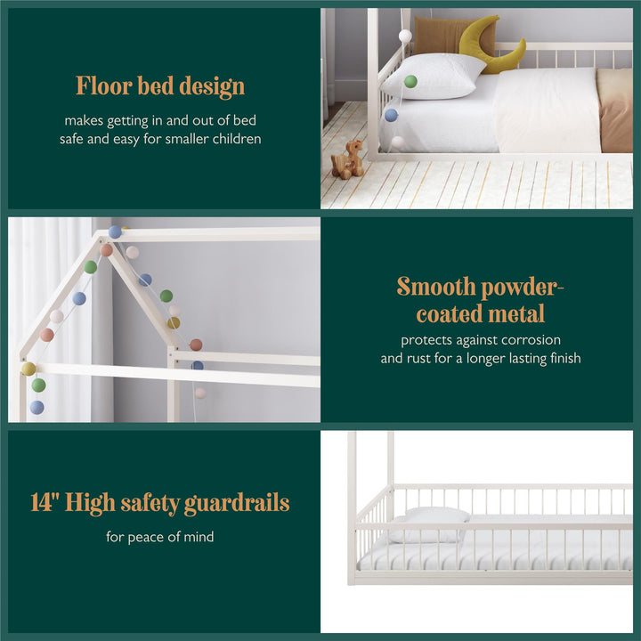 Skyler Metal House Bed with Rail - Off White - Twin