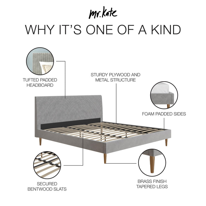 Daphne Velvet Upholstered Bed with Channel Tufted Headboard - Light Gray - King