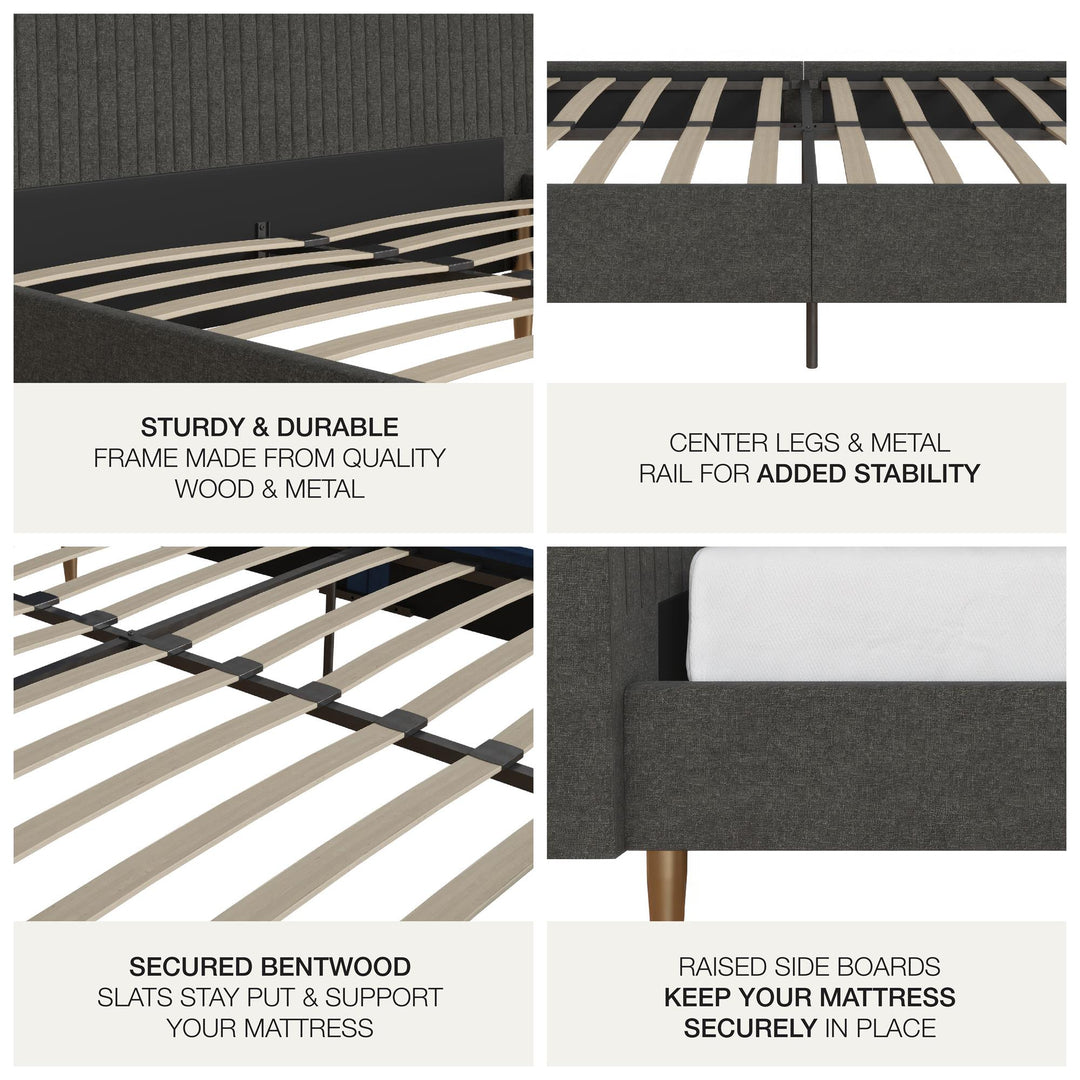 Daphne Velvet Upholstered Bed with Channel Tufted Headboard - Dark Gray - Full