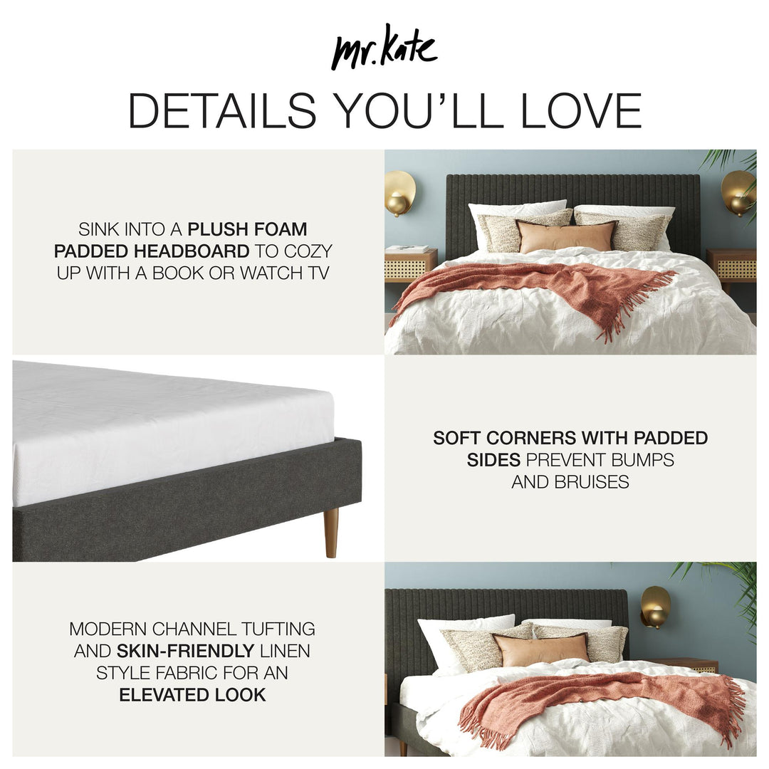 Daphne Velvet Upholstered Bed with Channel Tufted Headboard - Dark Gray - Full