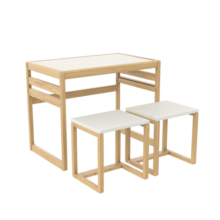 Signy Kids Table and 2 Chairs Set with Adjustable Heights - Blonde Oak