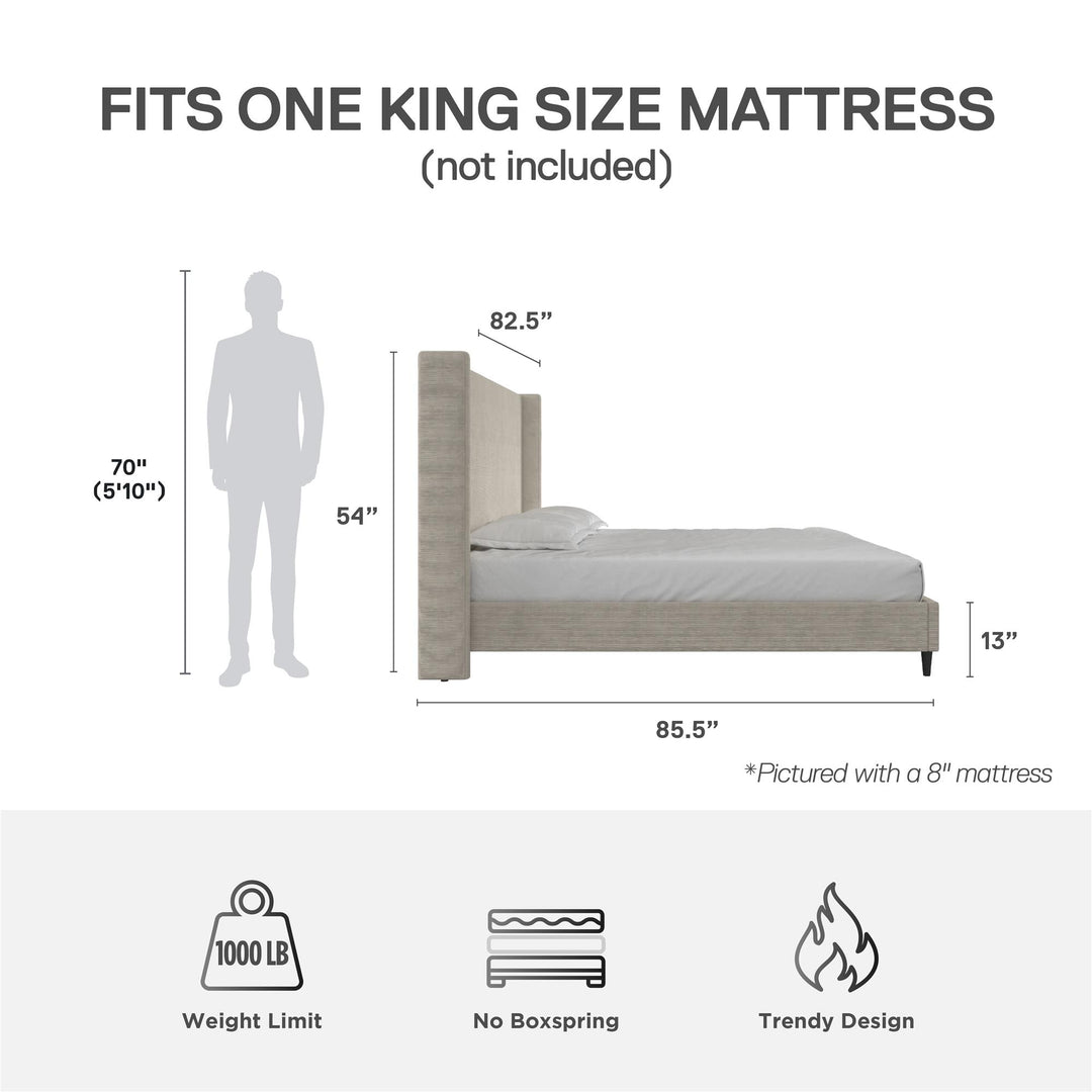 Eveline Upholstered Wingback Bed - Soft Woven Light Gray - King