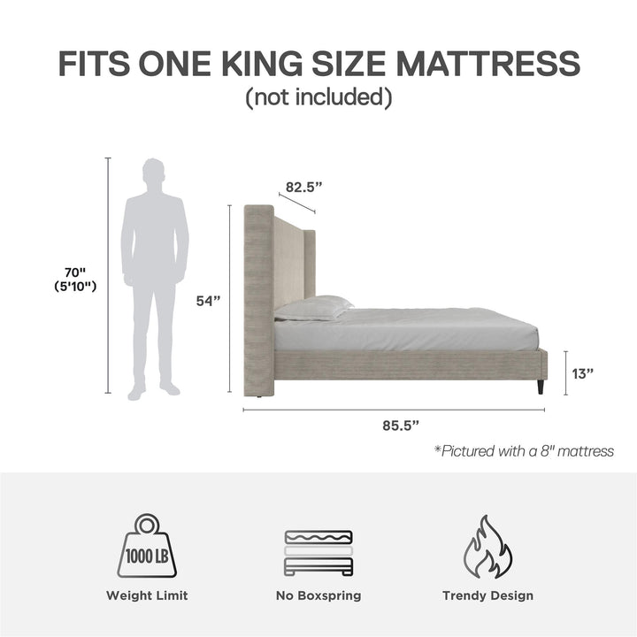 Eveline Upholstered Wingback Bed - Soft Woven Light Gray - King