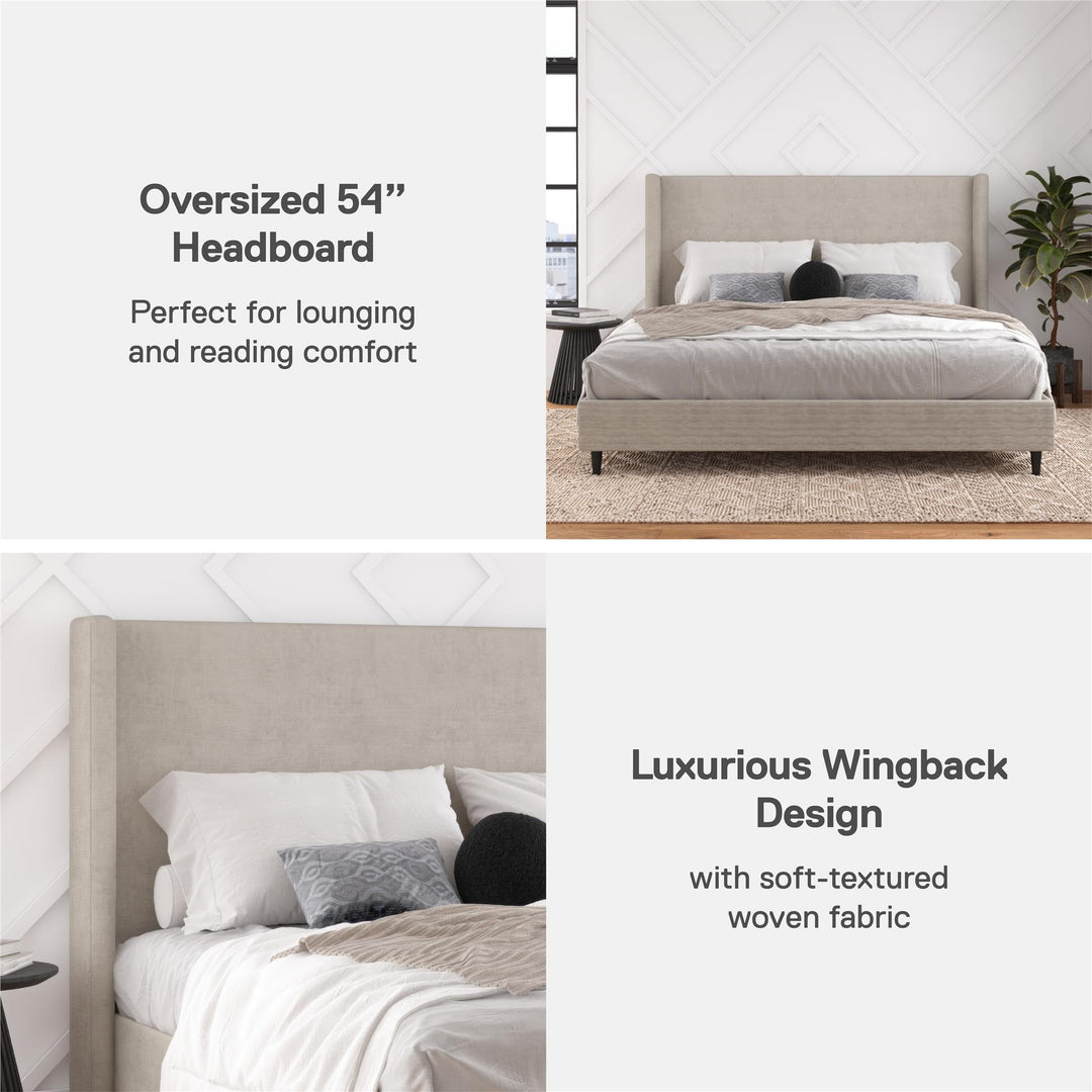 Eveline Upholstered Wingback Bed - Soft Woven Light Gray - King