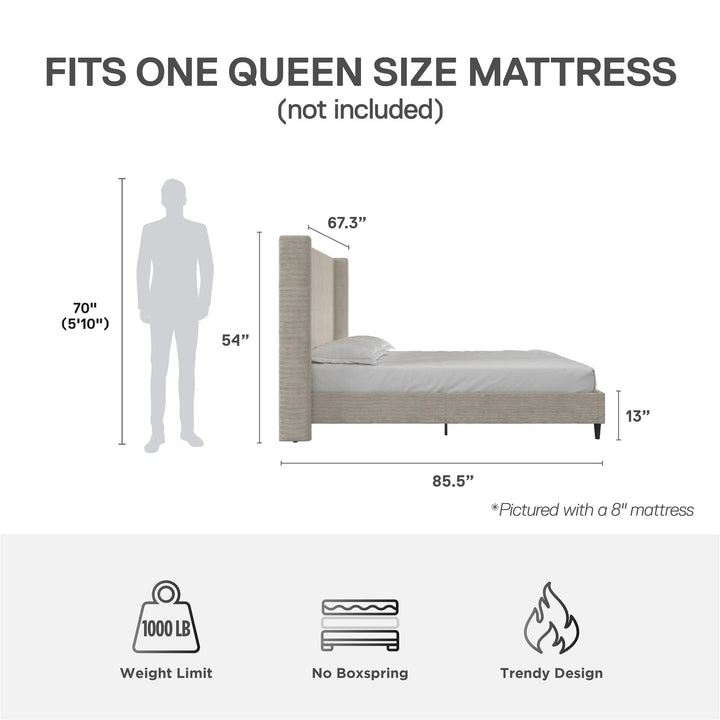 Eveline Upholstered Wingback Bed - Soft Woven Light Gray - Queen
