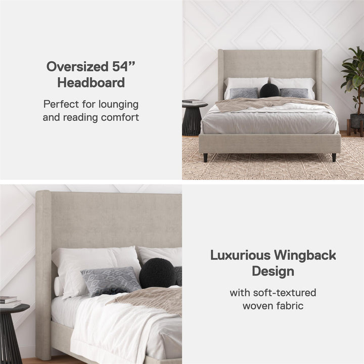 Eveline Upholstered Wingback Bed - Soft Woven Light Gray - Queen