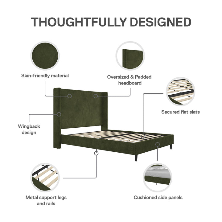 Eveline Upholstered Wingback Bed - Soft Woven Green - Queen