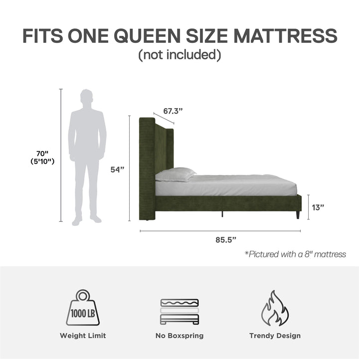 Eveline Upholstered Wingback Bed - Soft Woven Green - Queen