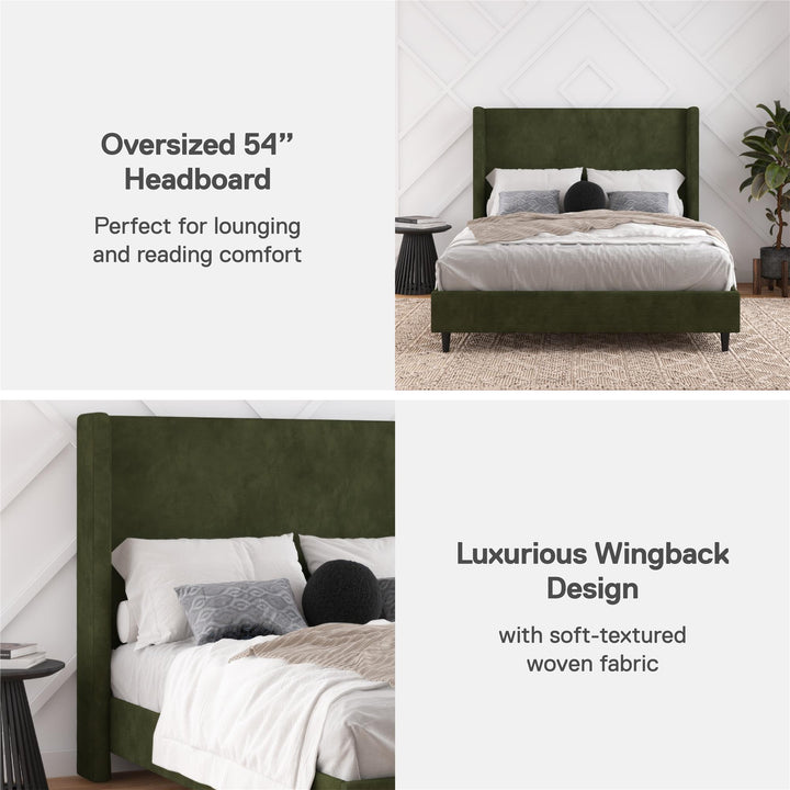 Eveline Upholstered Wingback Bed - Soft Woven Green - Queen