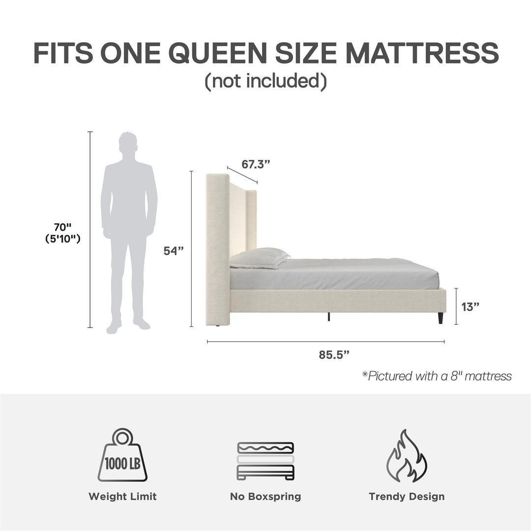 Eveline Upholstered Wingback Bed - Ivory Boucle - Queen