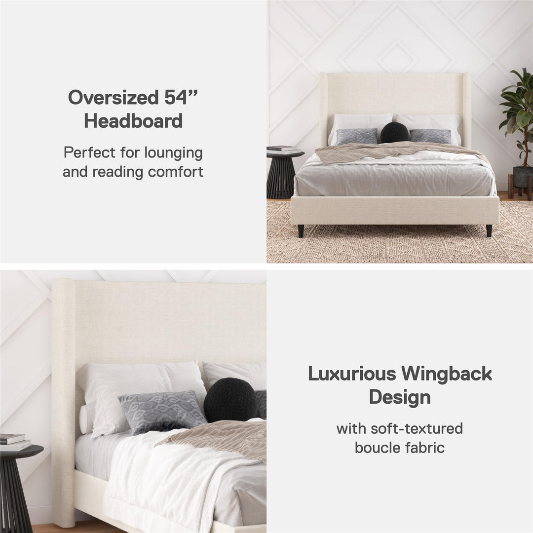 Eveline Upholstered Wingback Bed - Ivory Boucle - Queen