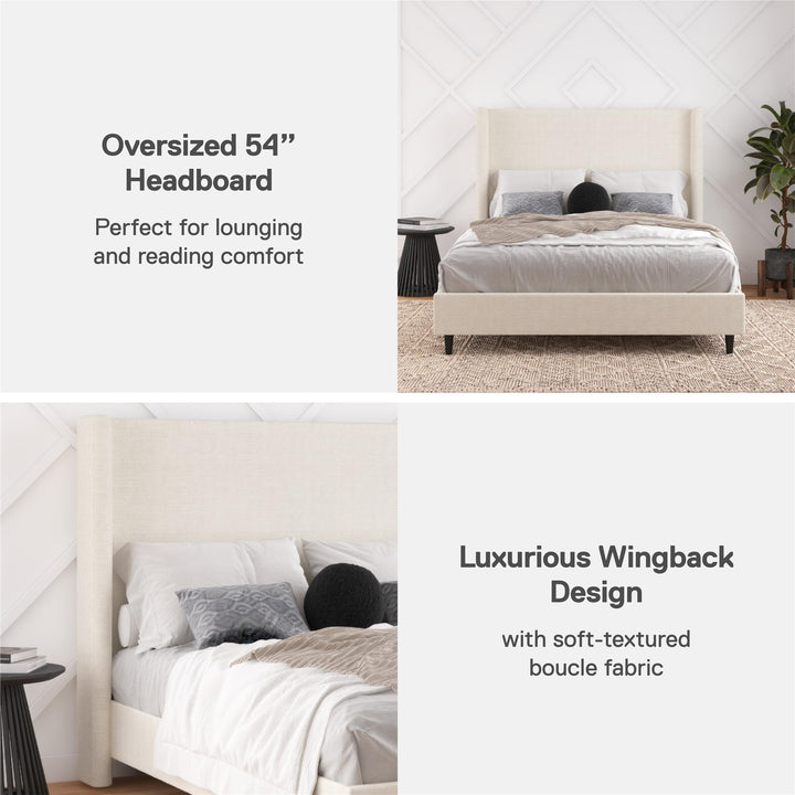 Eveline Upholstered Wingback Bed - Ivory Boucle - Queen