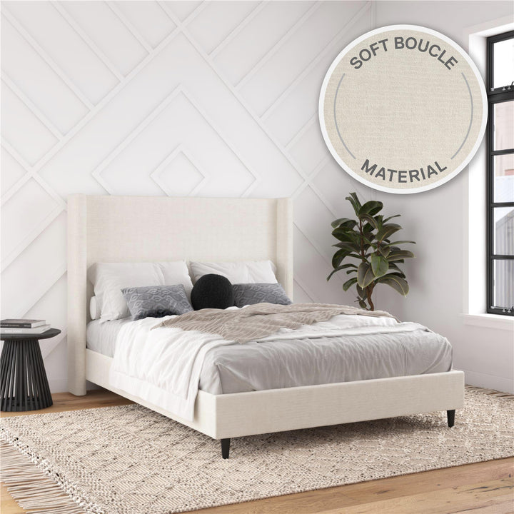 Eveline Upholstered Wingback Bed - Ivory Boucle - Queen