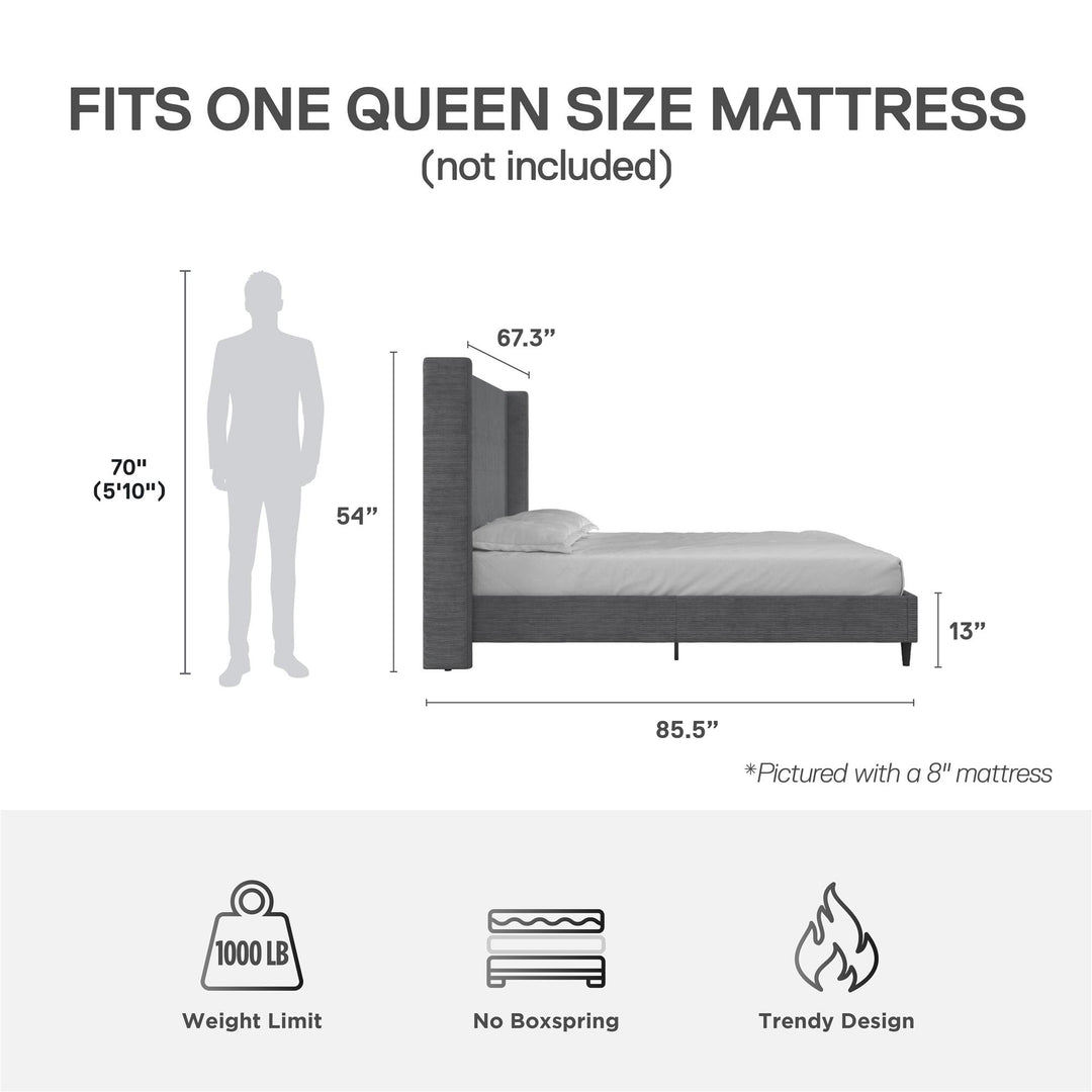 Eveline Upholstered Wingback Bed - Soft Woven Dark Gray - Queen