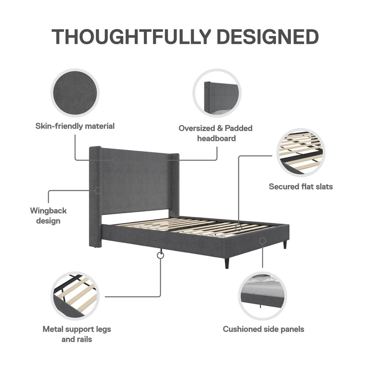 Eveline Upholstered Wingback Bed - Soft Woven Dark Gray - Queen