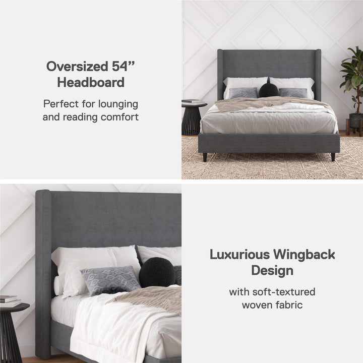 Eveline Upholstered Wingback Bed - Soft Woven Dark Gray - Queen