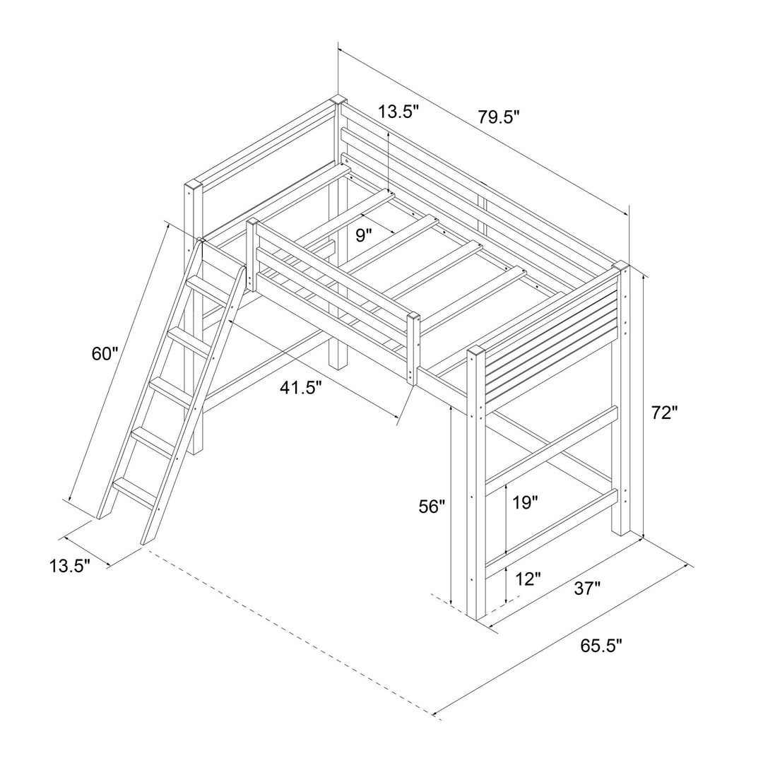 Your Zone Kiarah Twin Loft Bed with Ladder, Black - Black