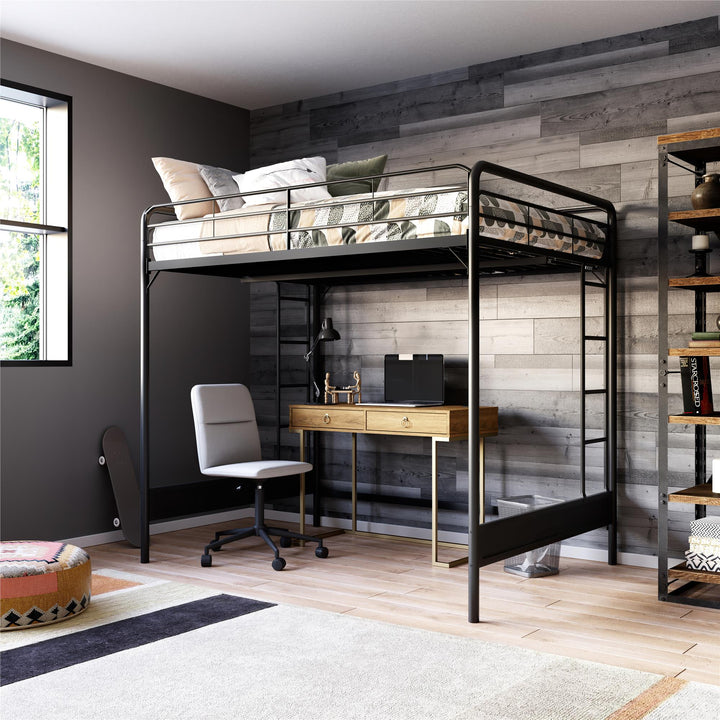 Colten Raised Loft Bed with Metal Frame and Bottom Nook - Black - Full