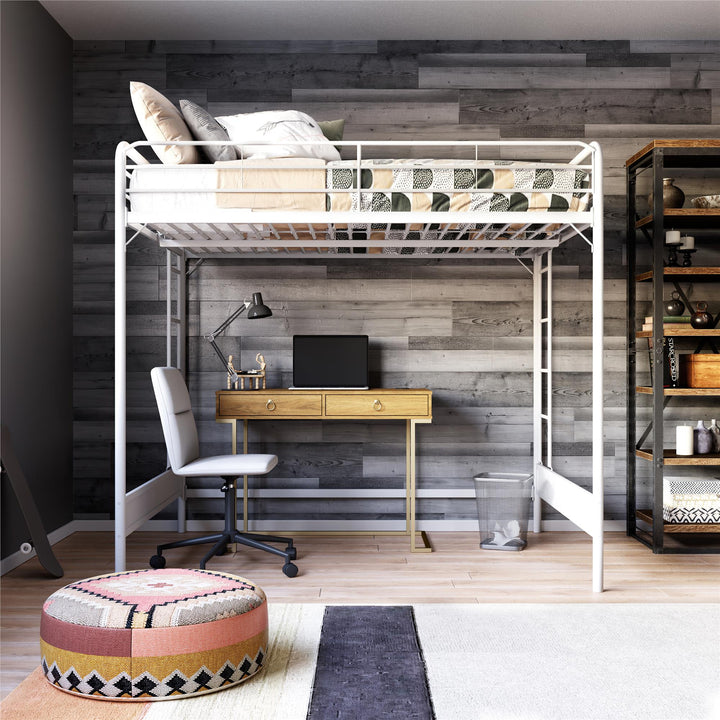 Colten Raised Loft Bed with Metal Frame and Bottom Nook - White - Full