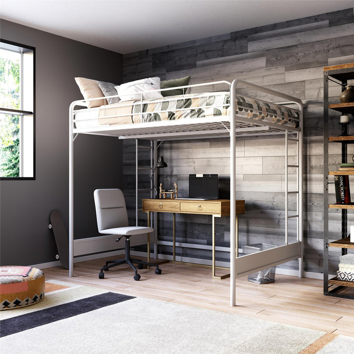 Colten Raised Loft Bed with Metal Frame and Bottom Nook - White - Full