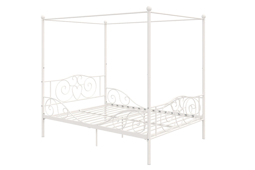 Metal Bed Frame with Headboard and Slats -  White  -  Full