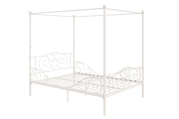 Metal Bed Frame with Headboard and Slats -  White  -  Full